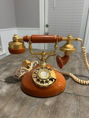 Vintage Style Orange and Gold Rotary Telephone